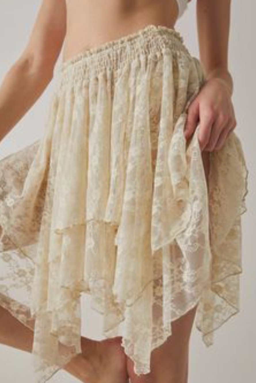 Intimately Free People ivory sheer lace layered asymmetric skirt Size L Coquette